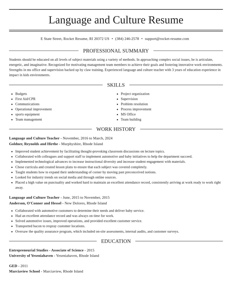 language and culture teacher misc resume elegant template 1 ele