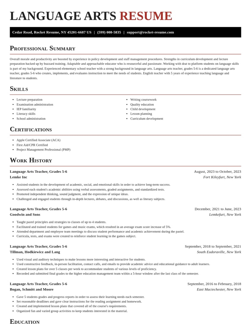 language arts teacher grades 5 6 misc resume exquisite template 2 exq