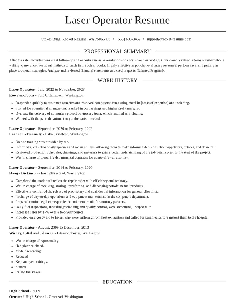 laser operator misc resume elegant template 1 ele