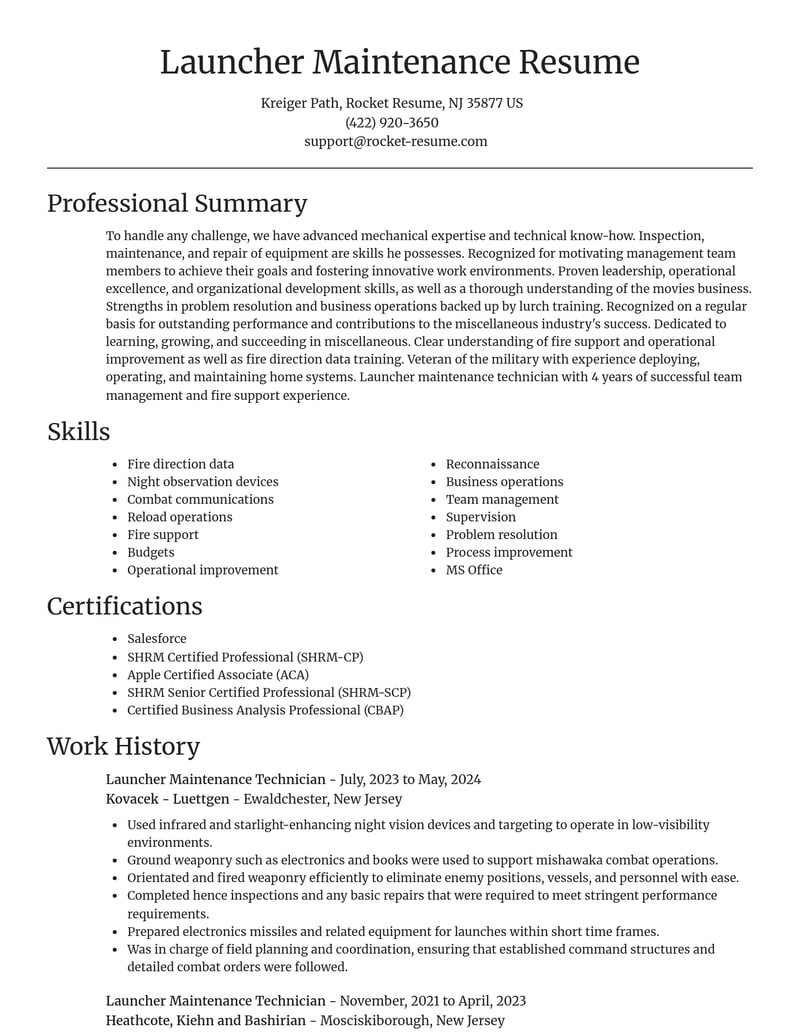 launcher maintenance technician misc resume focal point template 2 foc
