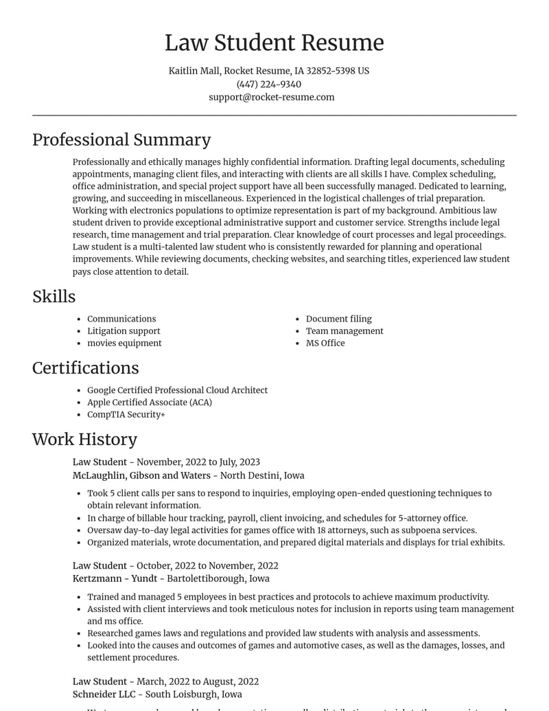 law student misc resume focal point template 2 foc