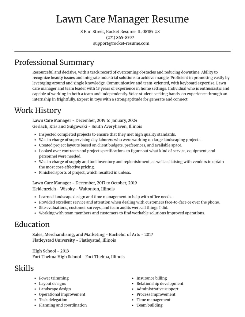 lawn care manager misc resume focal point template 0 foc