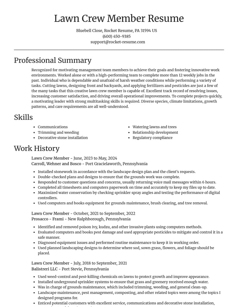lawn crew member misc resume focal point template 1 foc