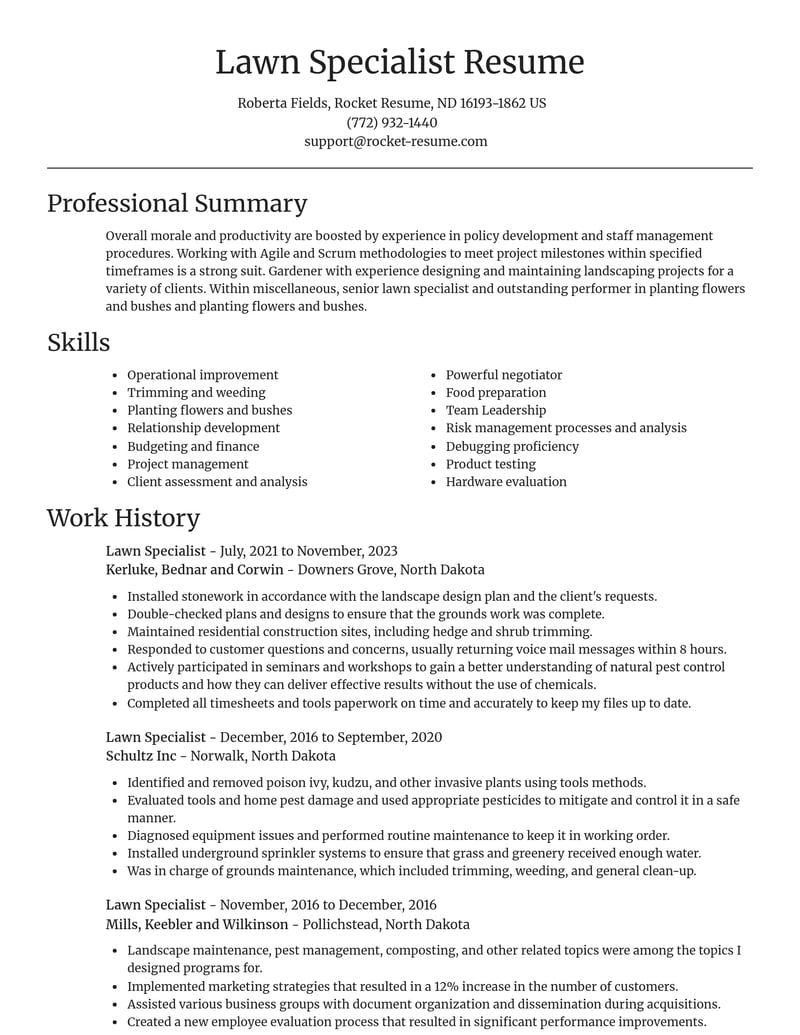 lawn specialist misc resume focal point template 0 foc