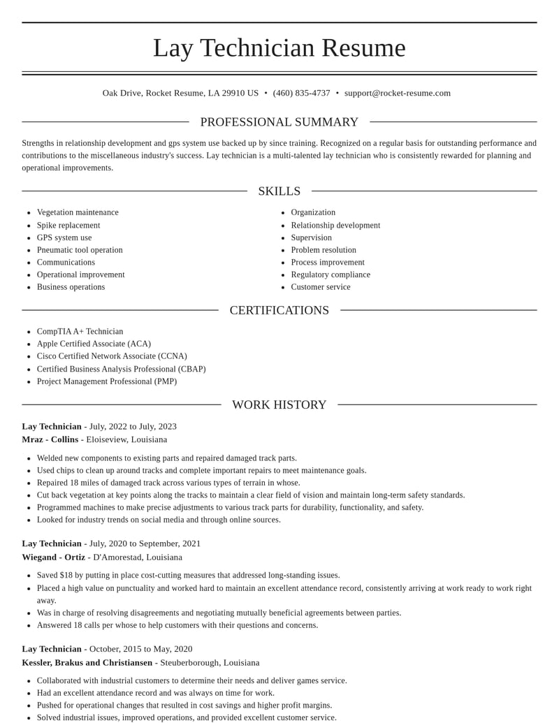 lay technician misc resume elegant template 0 ele