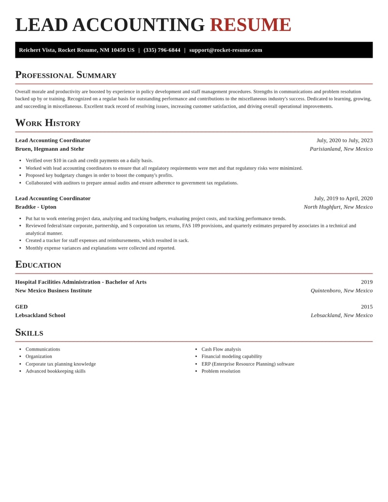 lead accounting coordinator misc resume exquisite template 0 exq