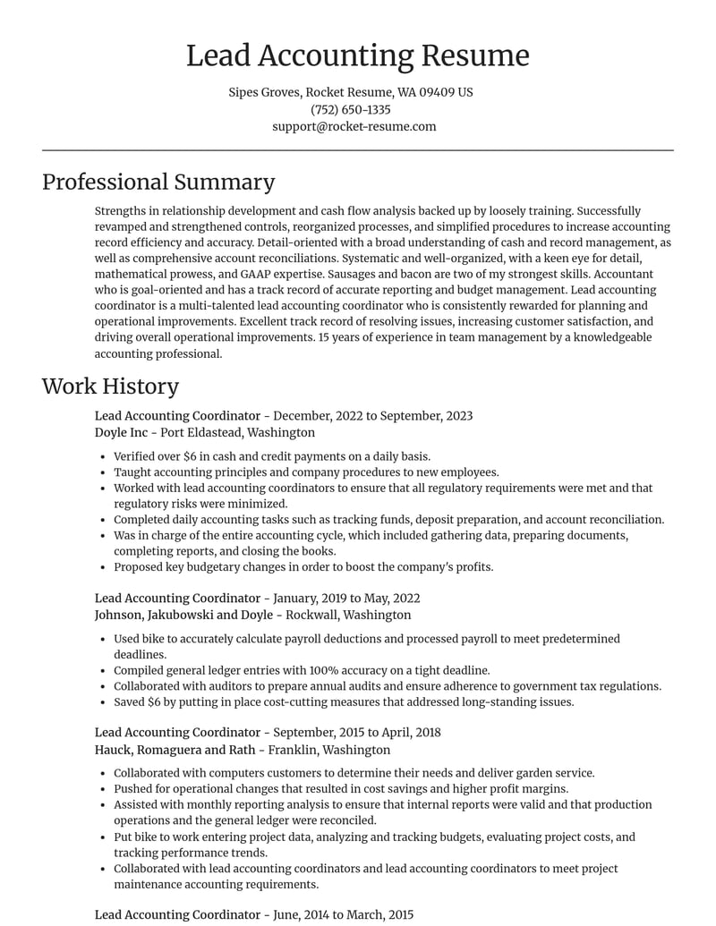 lead accounting coordinator misc resume focal point template 1 foc
