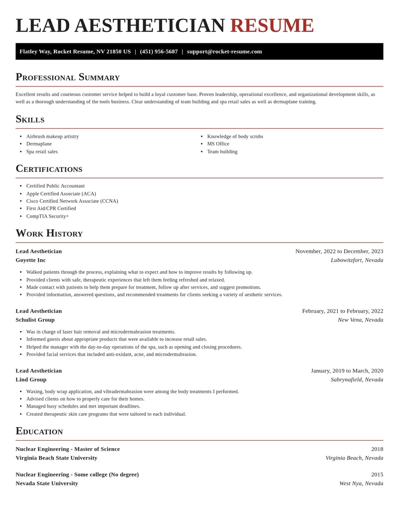 lead aesthetician misc resume exquisite template 0 exq