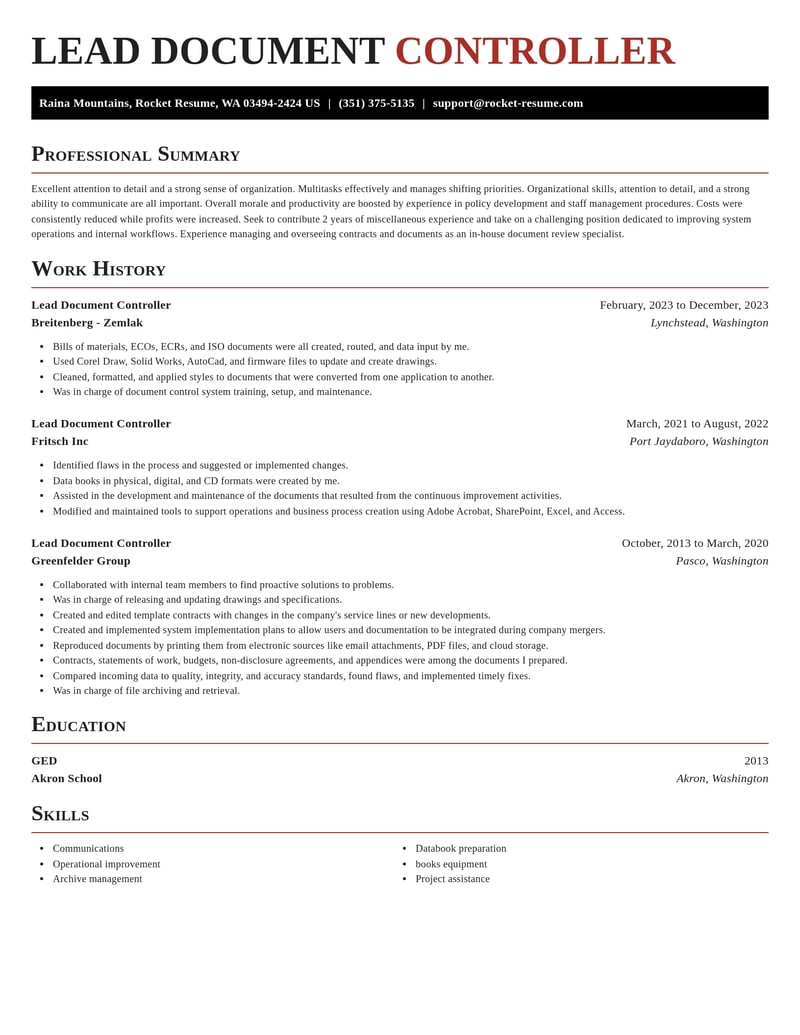 lead document controller misc resume exquisite template 1 exq