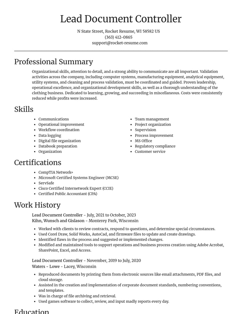 lead document controller misc resume focal point template 2 foc