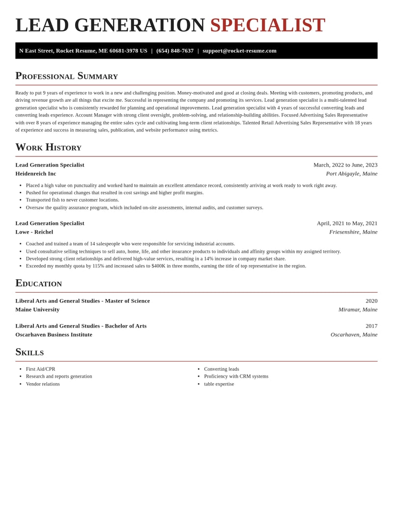 lead generation specialist misc resume exquisite template 1 exq