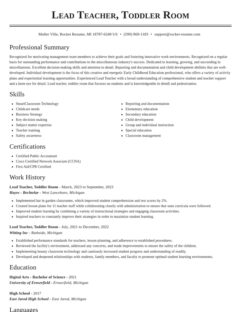 lead teacher toddler room misc resume classic template 0 cla