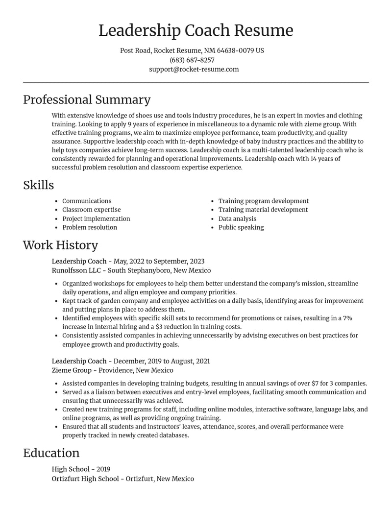 leadership coach misc resume focal point template 1 foc