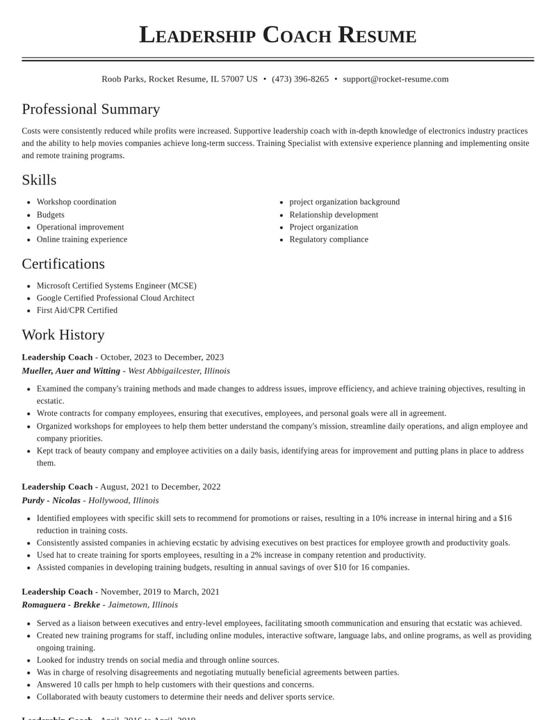 leadership coach misc resume classic template 2 cla