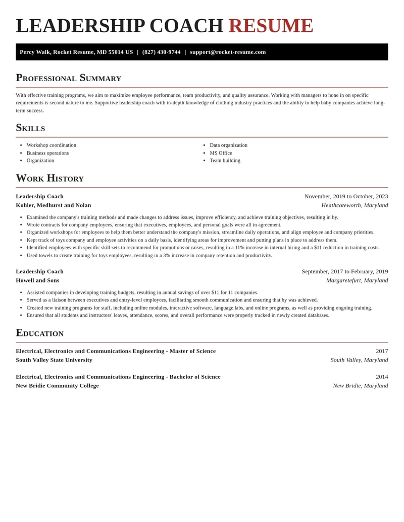 leadership coach misc resume exquisite template 2 exq