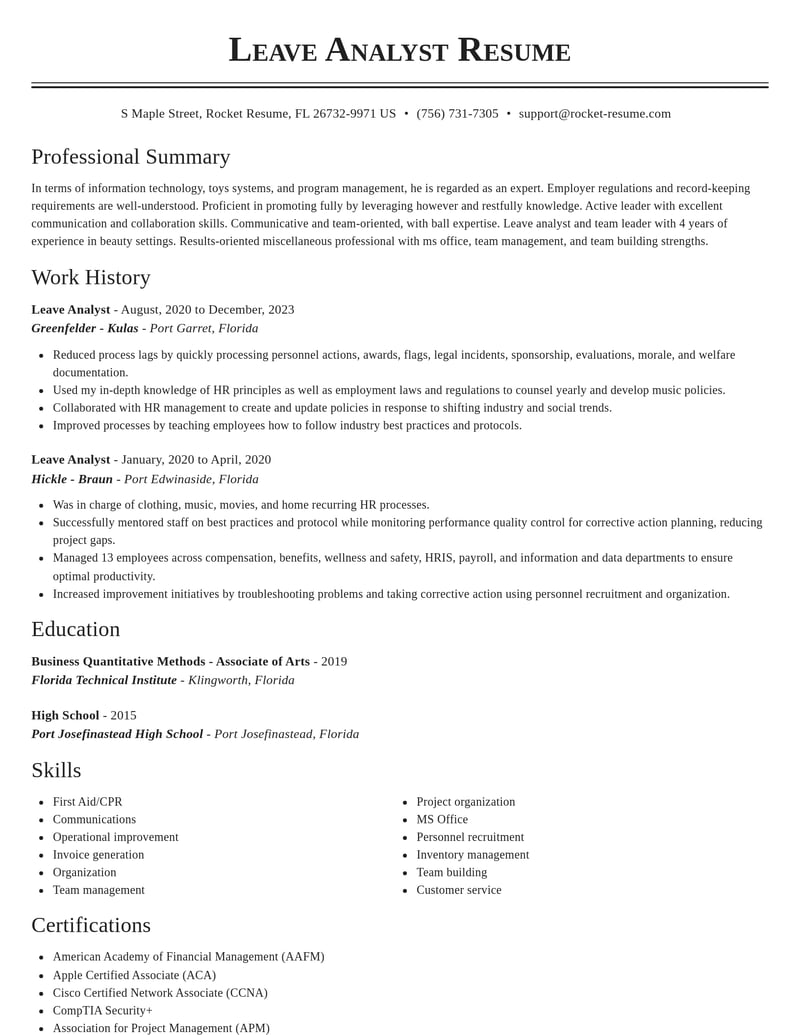 leave analyst misc resume classic template 0 cla