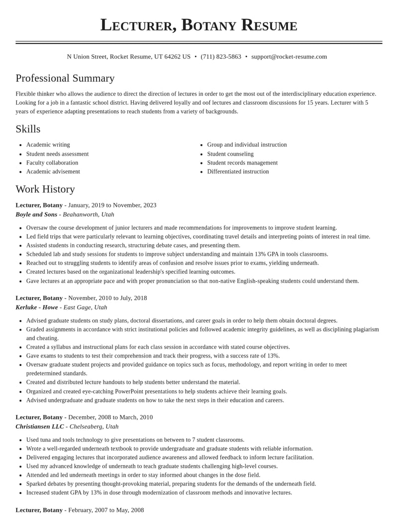 lecturer botany misc resume classic template 0 cla