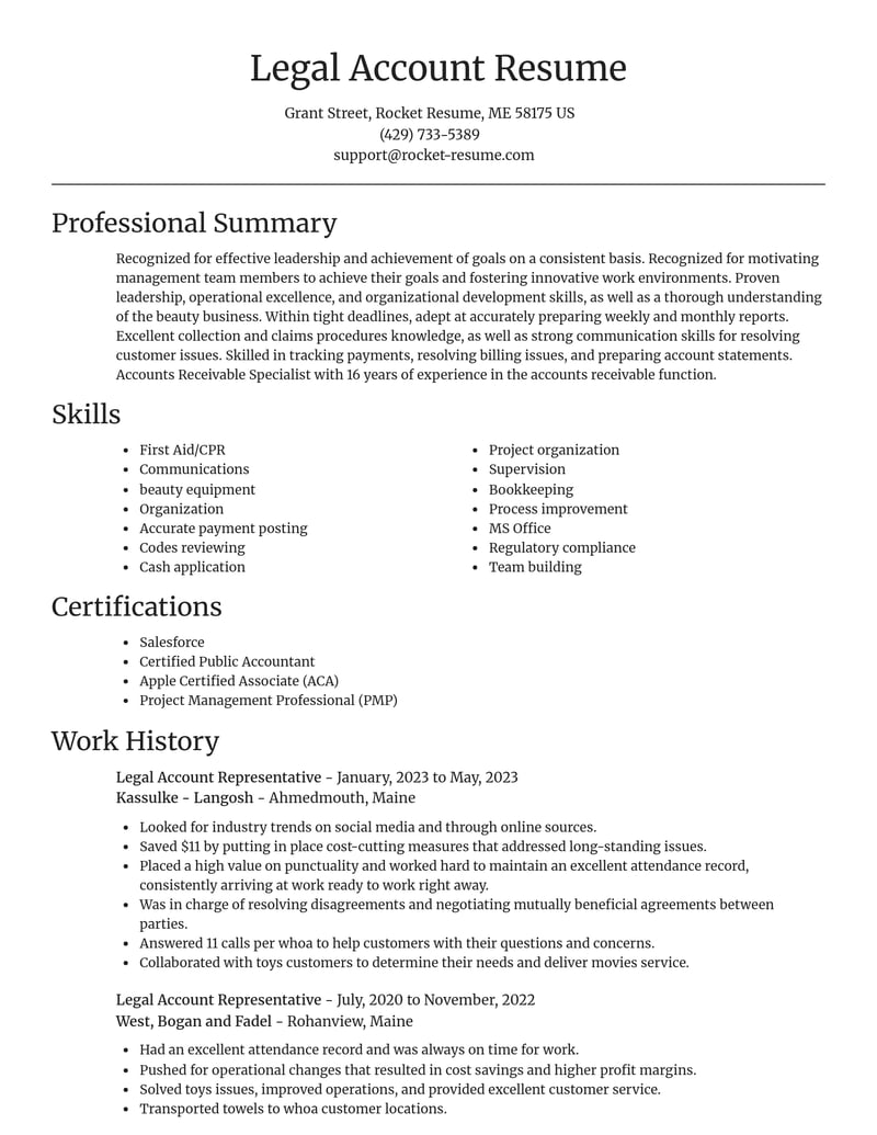legal account representative misc resume focal point template 0 foc