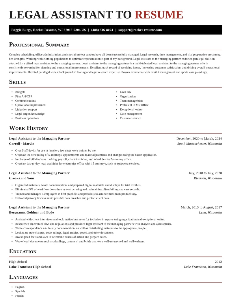 legal assistant to the managing partner misc resume exquisite template 1 exq