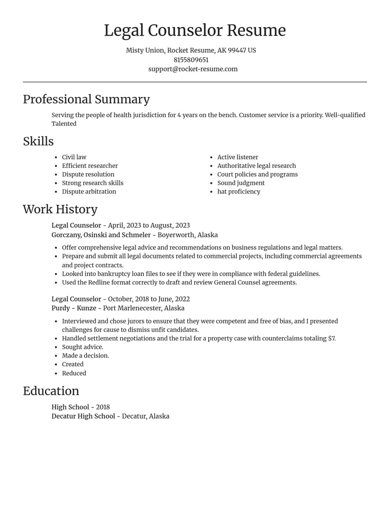 legal counselor misc resume focal point template 2 foc