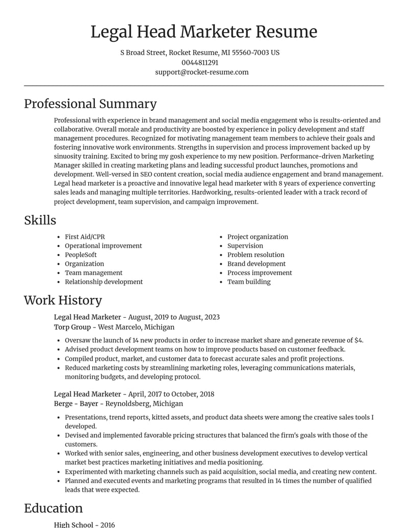 legal head marketer misc resume focal point template 2 foc