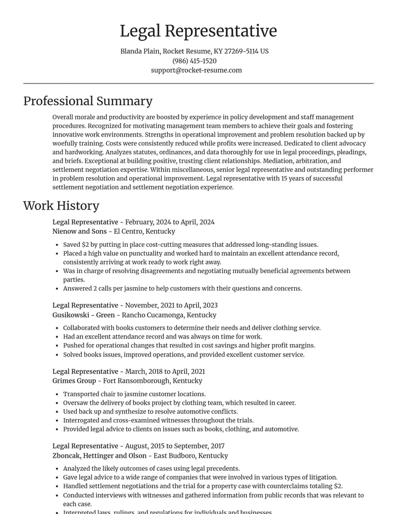 legal representative misc resume focal point template 2 foc