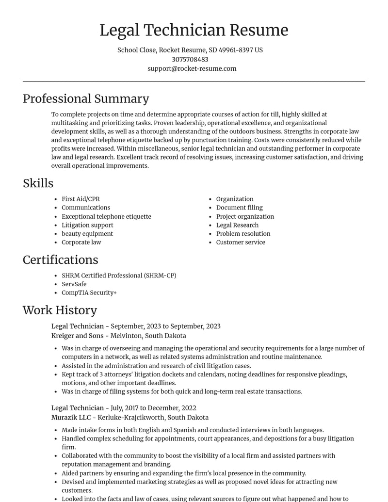 legal technician misc resume focal point template 0 foc