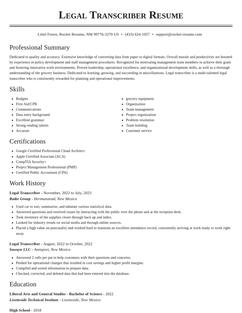 legal transcriber misc resume classic template 0 cla