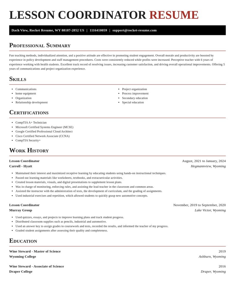lesson coordinator misc resume exquisite template 0 exq