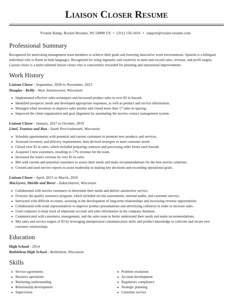 liaison closer misc resume classic template 1 cla