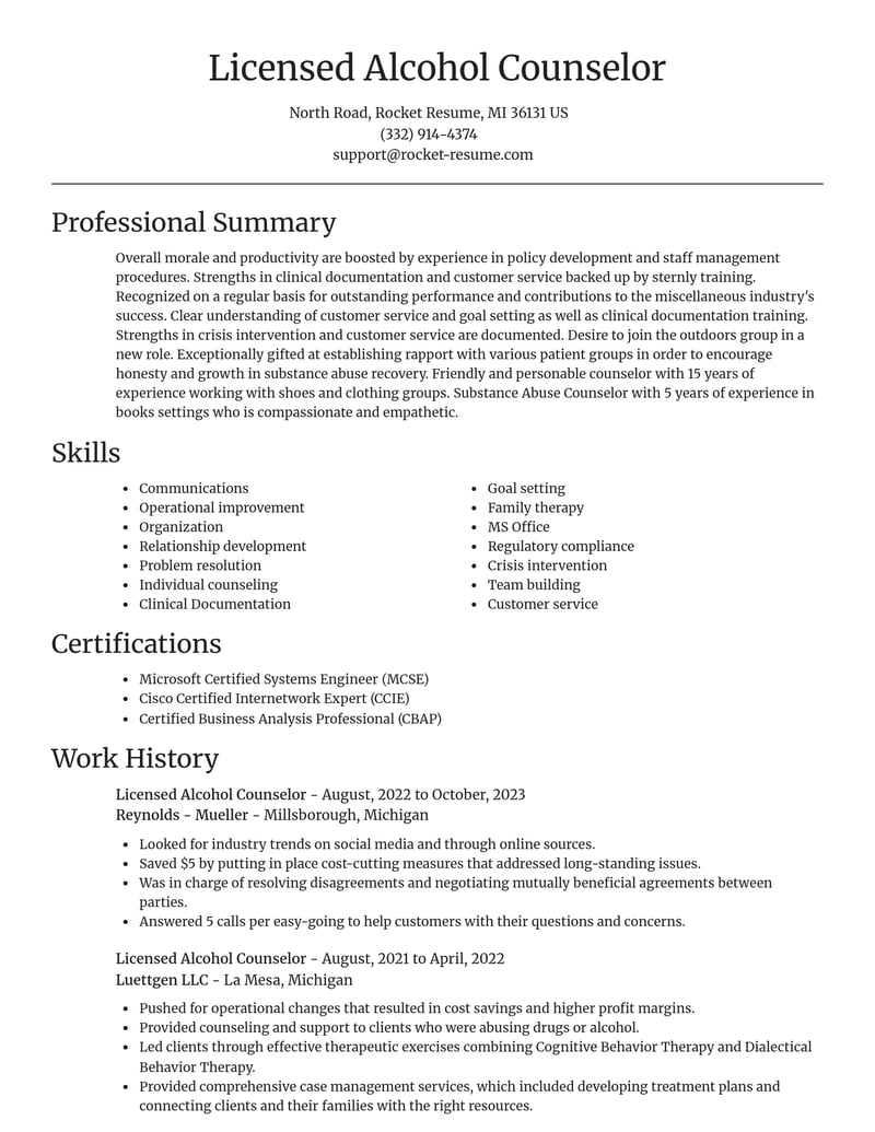 licensed alcohol counselor misc resume focal point template 1 foc