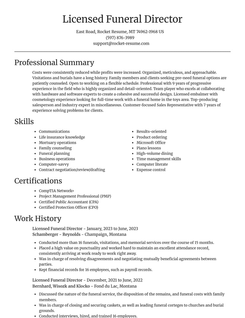 licensed funeral director misc resume focal point template 0 foc