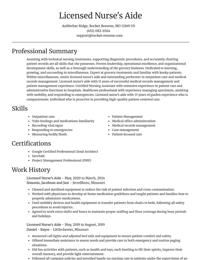 licensed nurses aide misc resume focal point template 2 foc