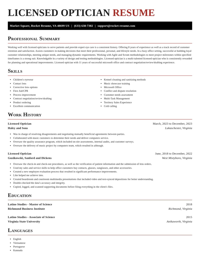 licensed optician misc resume exquisite template 1 exq