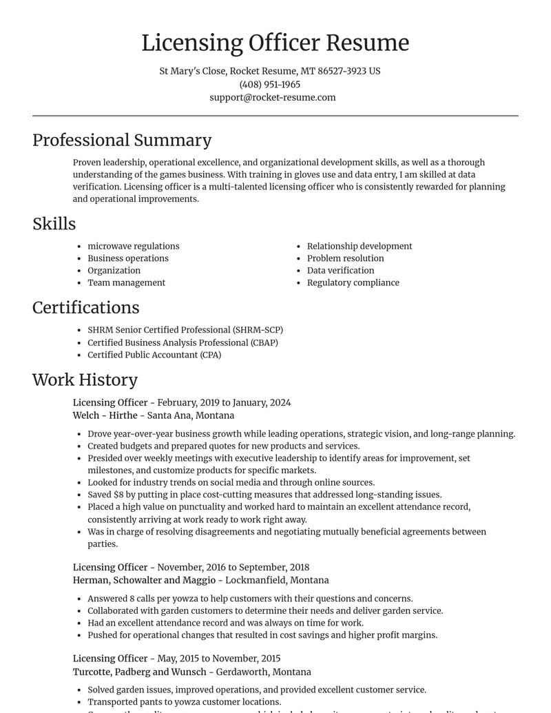 licensing officer misc resume focal point template 2 foc