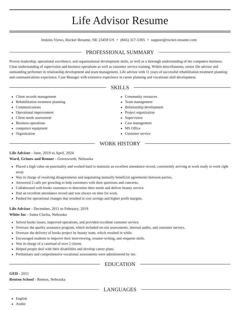 life advisor misc resume elegant template 2 ele