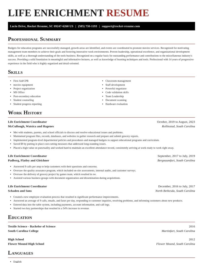 life enrichment coordinator misc resume exquisite template 2 exq