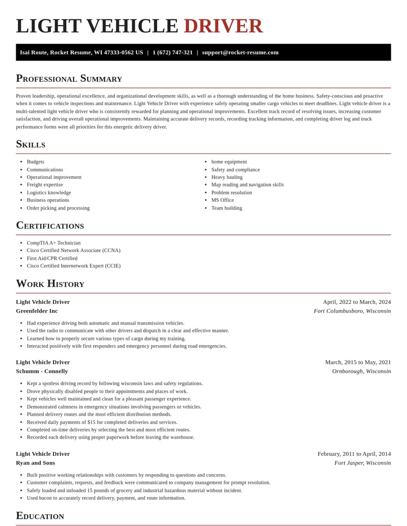 light vehicle driver misc resume exquisite template 0 exq