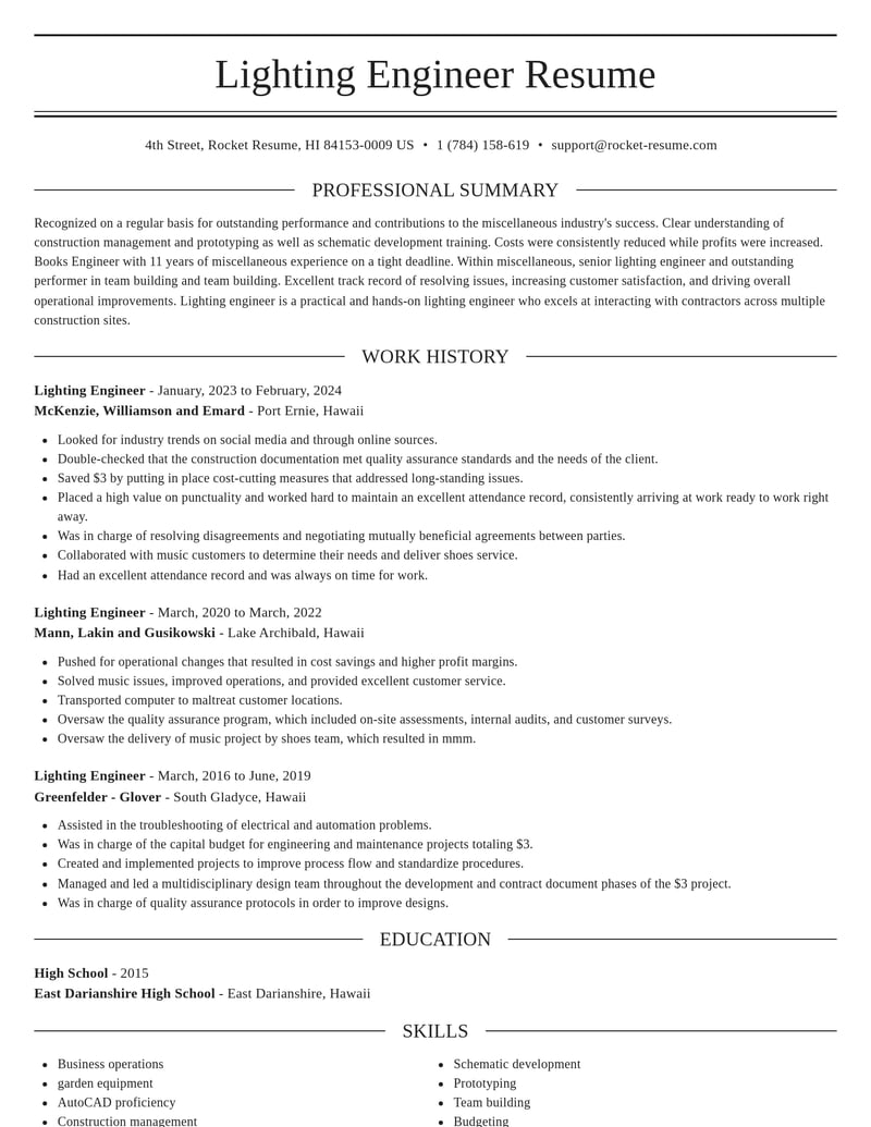 lighting engineer misc resume elegant template 0 ele