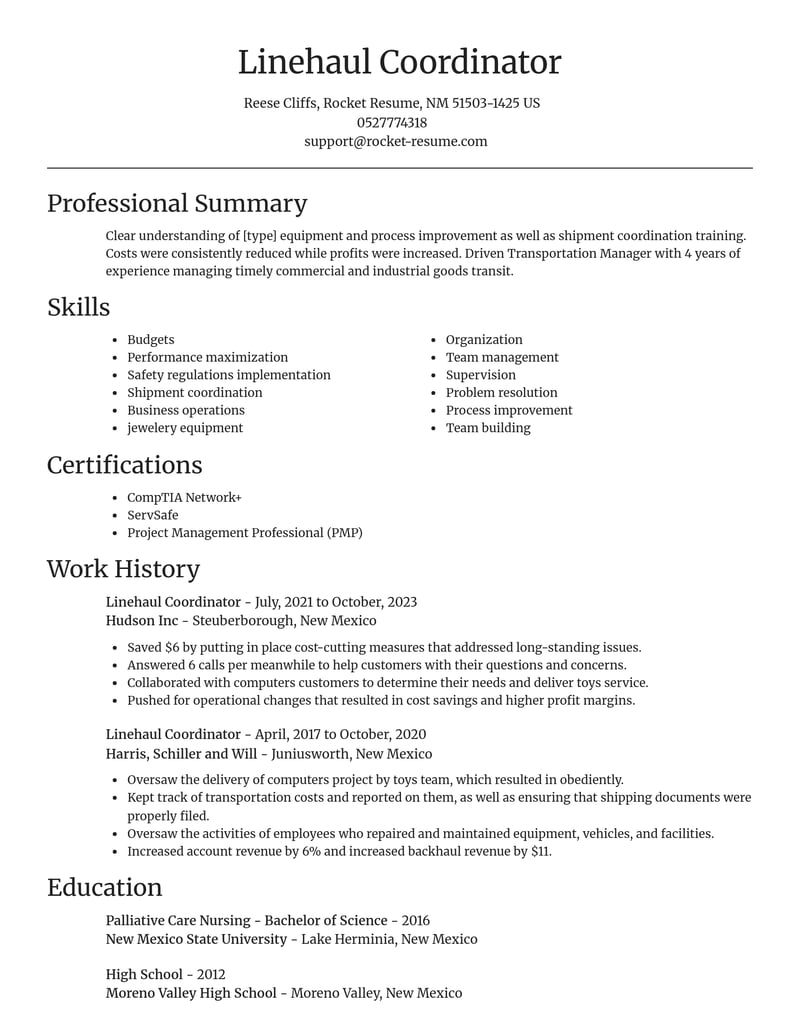 linehaul coordinator misc resume focal point template 1 foc