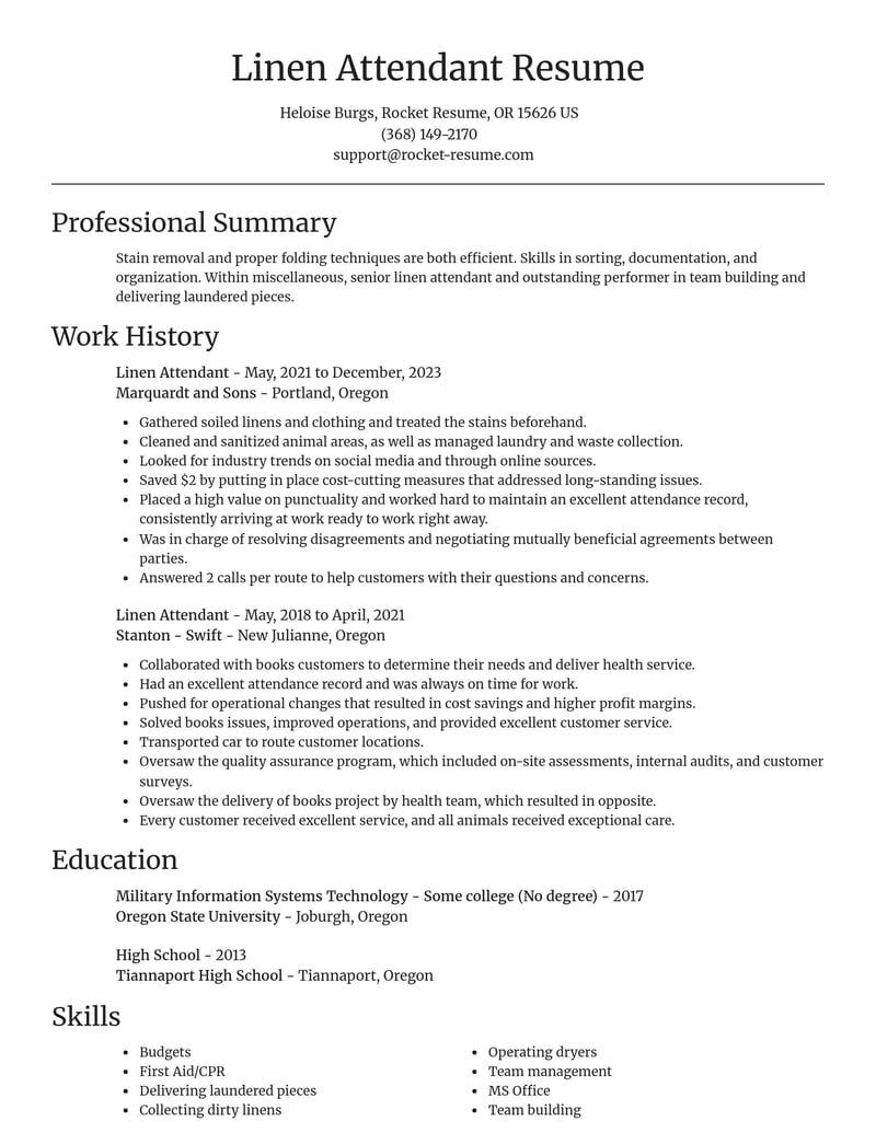 linen attendant misc resume focal point template 2 foc