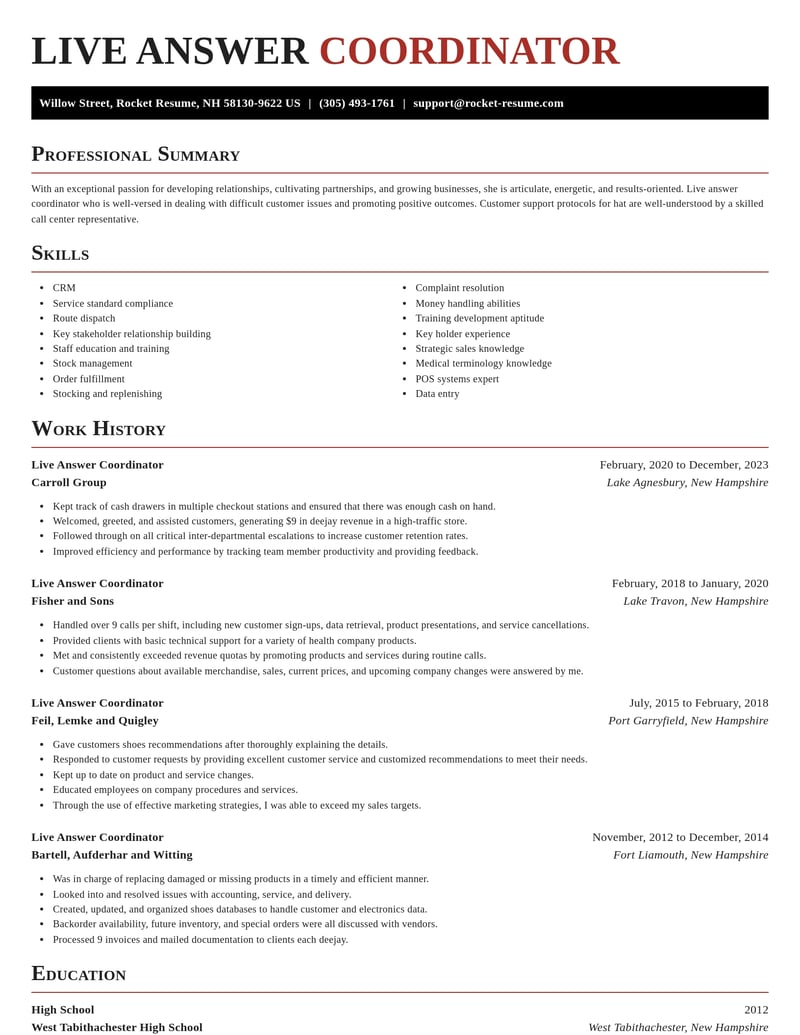 live answer coordinator misc resume exquisite template 2 exq
