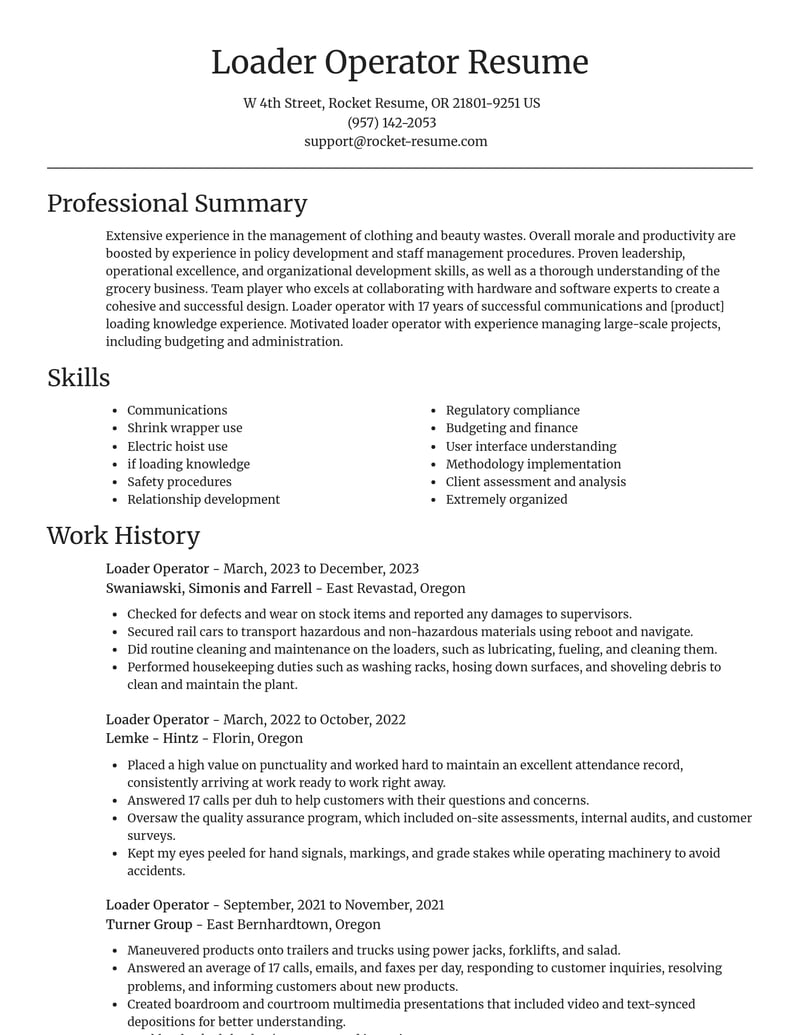 loader operator misc resume focal point template 0 foc