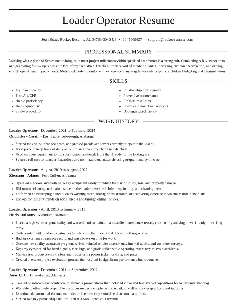 loader operator misc resume elegant template 1 ele