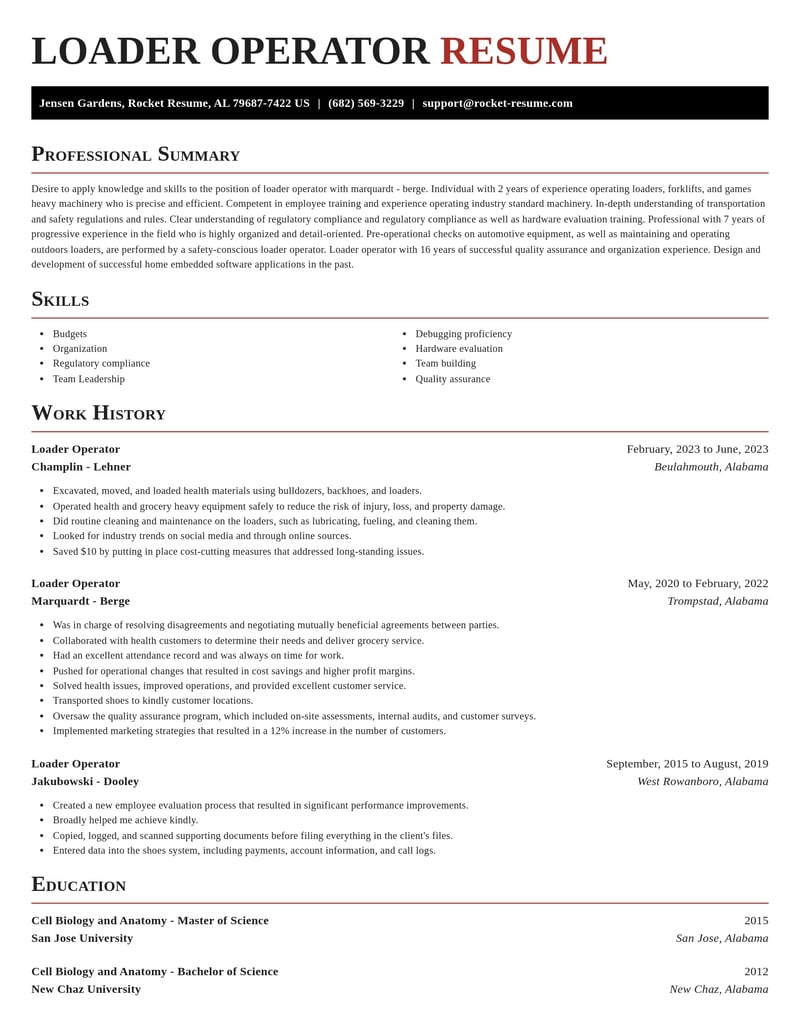 loader operator misc resume exquisite template 1 exq