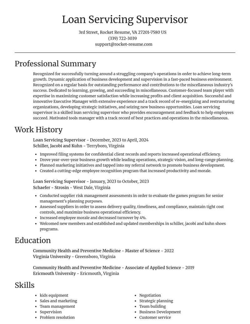 loan servicing supervisor misc resume focal point template 0 foc