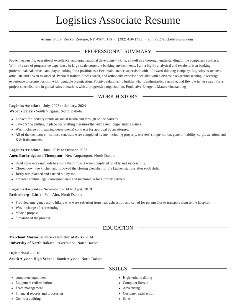 logistics associate misc resume elegant template 2 ele