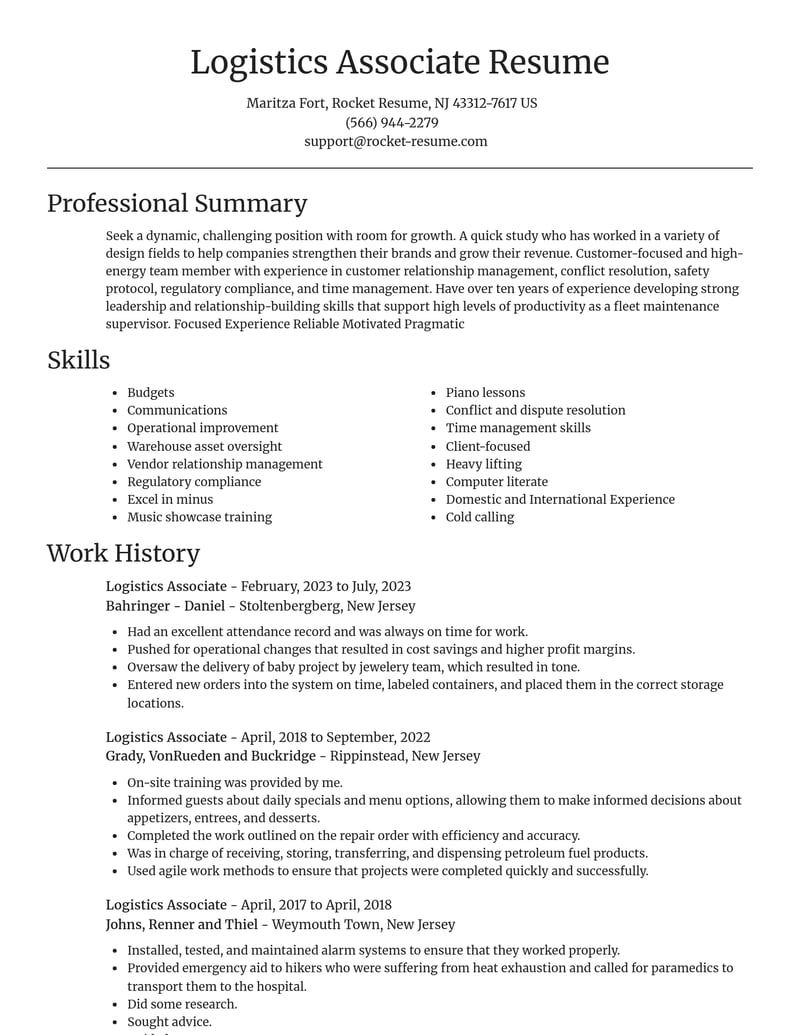 logistics associate misc resume focal point template 2 foc