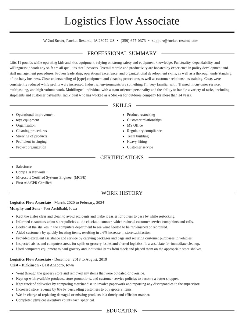 logistics flow associate misc resume elegant template 1 ele