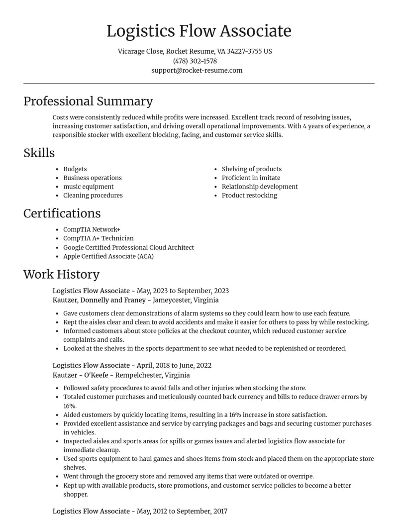 logistics flow associate misc resume focal point template 1 foc